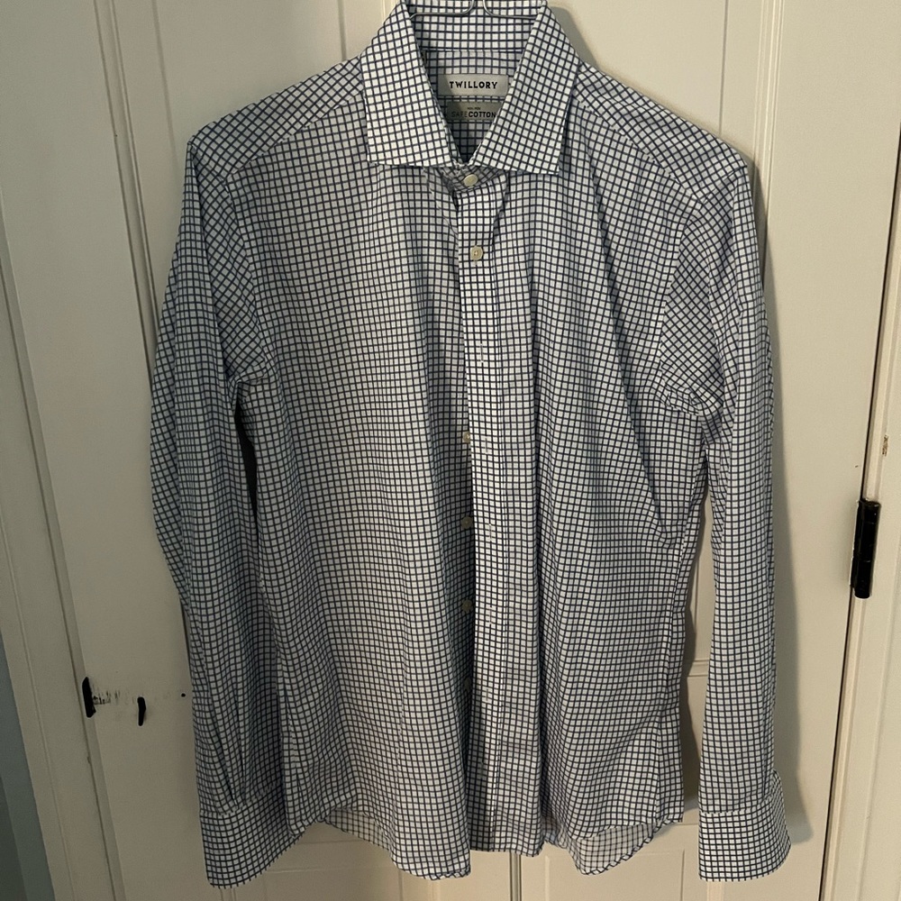 Twillory dress shirt - 16-34 tailored fit. White with blue check